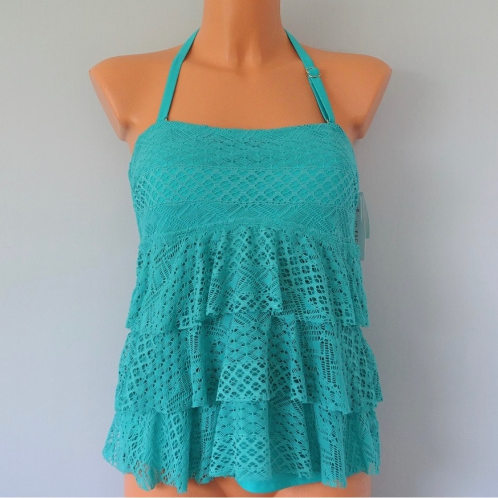 Island Escape Turquoise Crochet 🧶 Ruffle Tankini Top